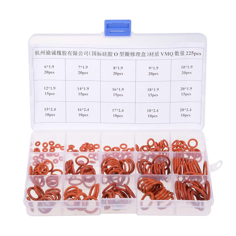 [Australia - AusPower] - uxcell Silicone O-Ring Kit, 225pcs Metric Seal Rings Assortment Set Red 
