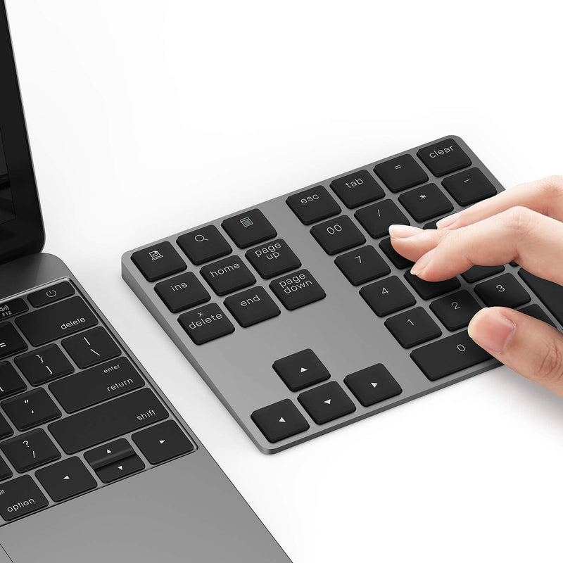 [Australia - AusPower] - Bluetooth Number Pad, Lekvey Aluminum Rechargeable Wireless Numeric Keypad Slim 34-Keys External Numpad Keyboard Data Entry Compatible for Macbook, MacBook Air/Pro, iMac Windows Laptop Surface Pro etc Bluetooth - Black 