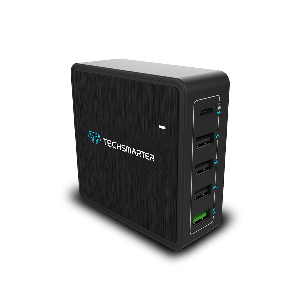 [Australia - AusPower] - Techsmarter Multi USB-C PD Port Desktop Charger with 60W Power Delivery, 18W USB Fast Charging and Three 12W USB Ports. Compatible with iPhone, MacBook, Chromebook, iPad, Samsung, Moto & Android 