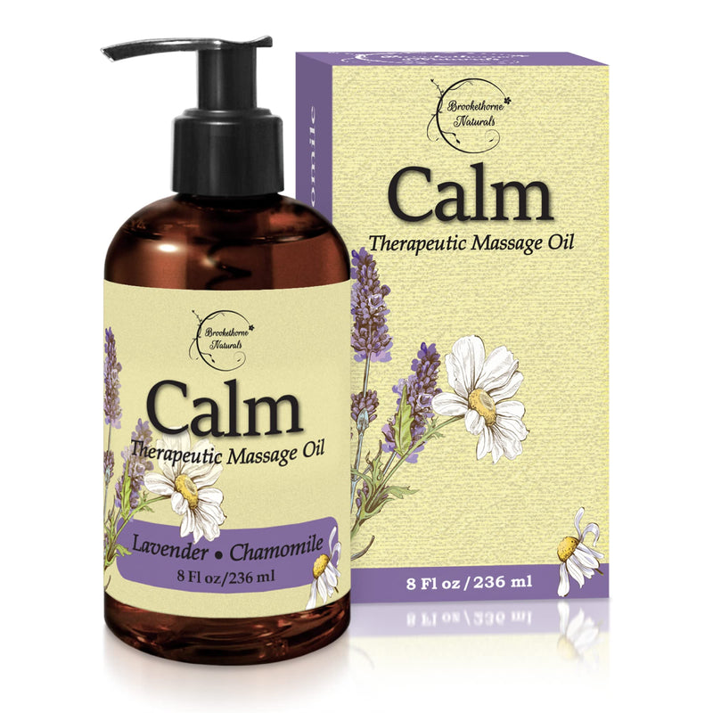 [Australia - AusPower] - Calm Massage Oil with Lavender & Chamomile Essential Oils to Relax Sore Muscles - for Massage Therapy & Home use – with Coconut, Grapeseed & Jojoba Oils for Smooth Skin– Brookethorne Naturals - 8oz 