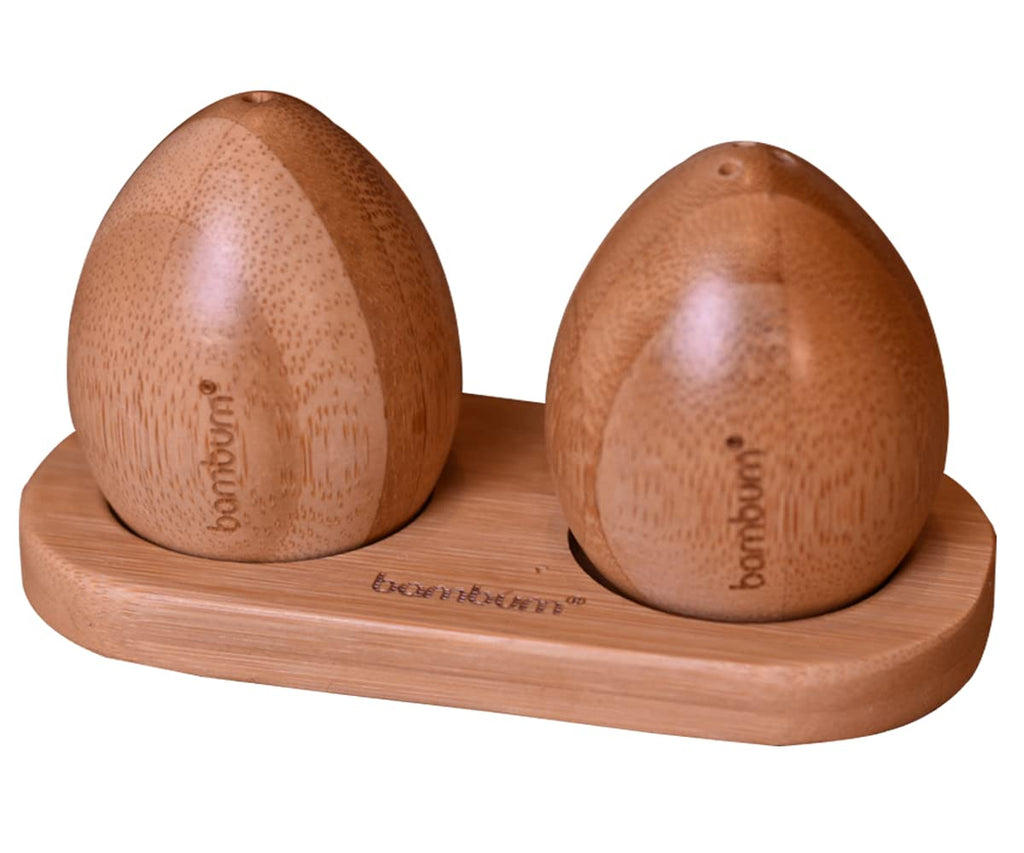 [Australia - AusPower] - Natural Bamboo Wood Salt and Pepper Shakers, With Bamboo Base Plate, Cute Set For Your Kitchen 