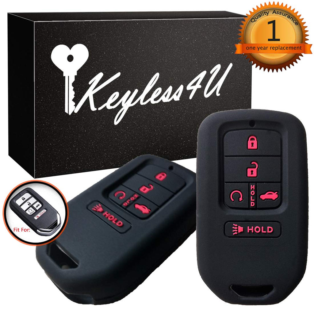 [Australia - AusPower] - Keyless4U 2Pcs Silicone Key Fob Full Case Cover Protector Remote Skin for A2C81642600 2015 2016 2017 2018 2019 Honda Accord Civic CR-V CRV Pilot EX-L Touring Premium 5 Buttons smart key black body red icon 