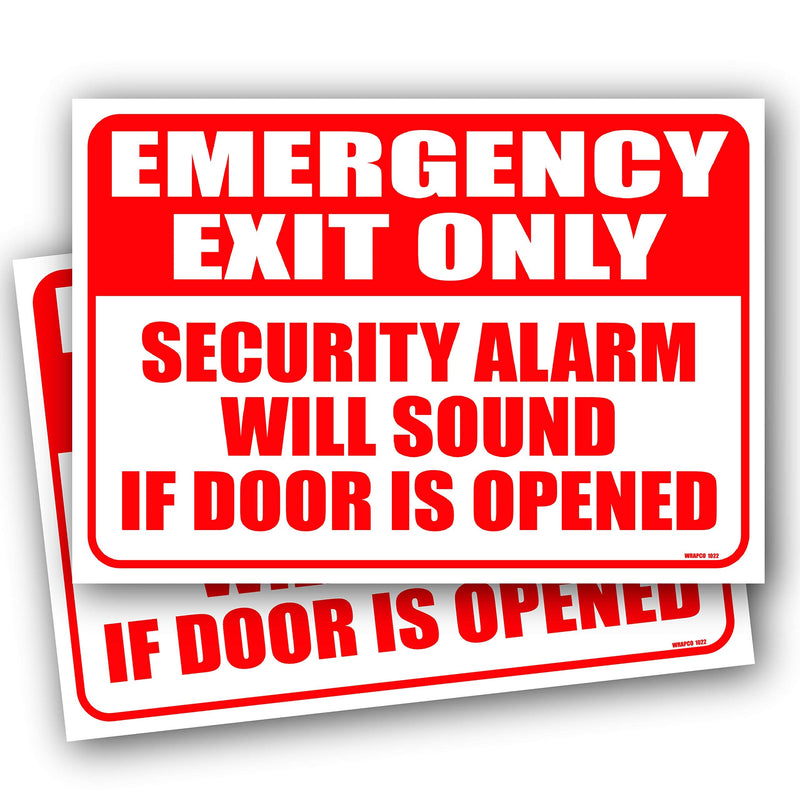 [Australia - AusPower] - (2 Pack) Emergency Exit Only Alarm Will Sound Sign 10"x7" 4MIL UV Laminated Emergency Exit Only Door Sign Self Adhesive Sticker Decal 