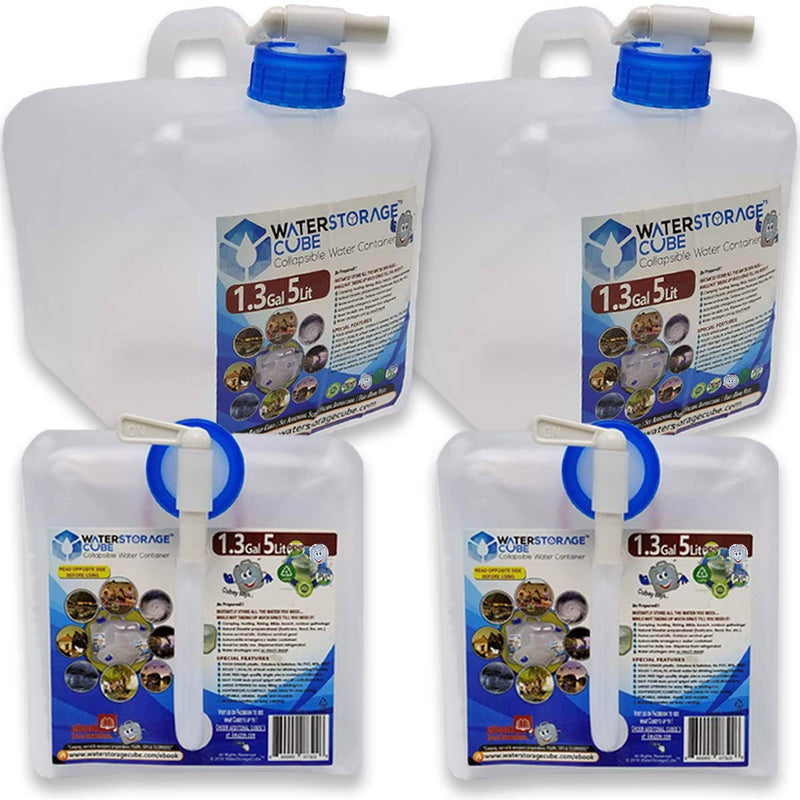 [Australia - AusPower] - WaterStorageCube BPA Free Collapsible Water Container with Spigot, Camping Water Storage Carrier Jug for Outdoors Hiking Backpack & Survival Kit, Foldable Portable Water Canteen 1.3/2.6/5.3 Gallon 1.3 Gallon 2-Pack 1.3 Gal 
