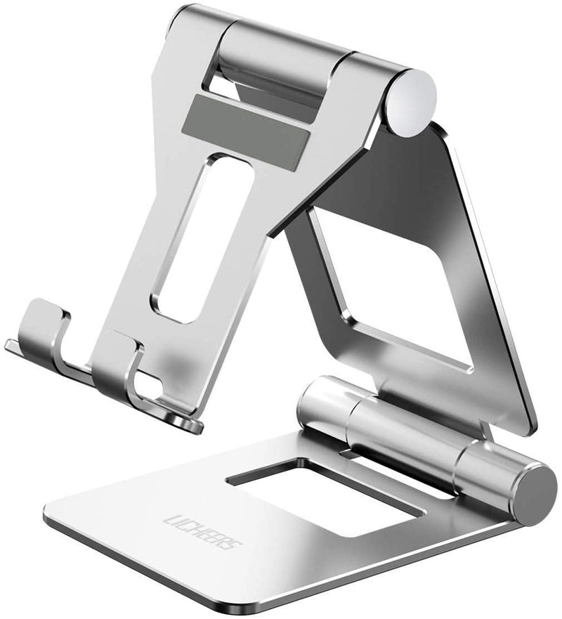 [Australia - AusPower] - Licheers Adjustable Tablet Stand, iPad Stand, Desk Phone Holder Stand Dock for iPad Pro 9.7, 10.5, 12.9 Air Mini 4 3 2, iPhone 13 12 11 Pro Max, Samsung Galaxy, Surface, Kindle, E-Reader(Silver) Silver 