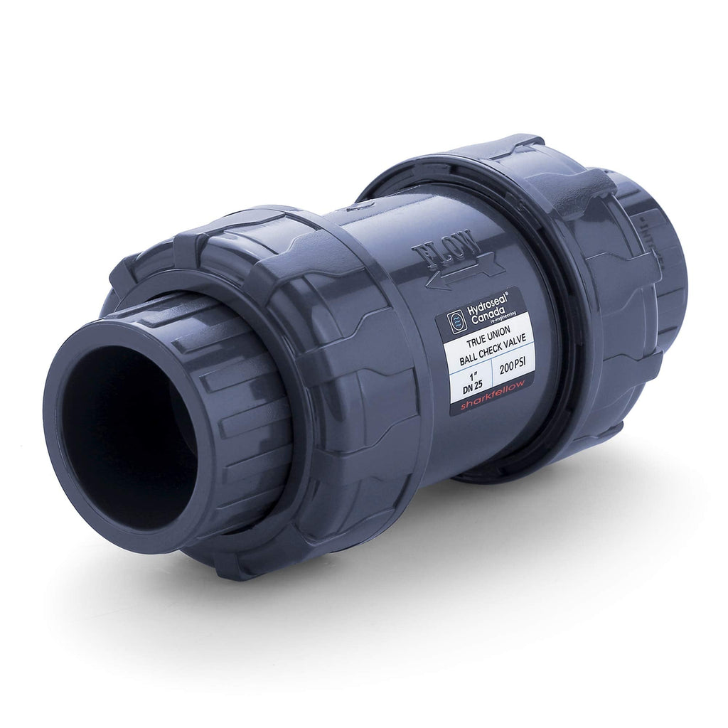 [Australia - AusPower] - HYDROSEAL Sharkfellow 1’’ PVC True Union Ball Check Valve with Full Port, ASTM F1970, with EPDM Seals, Corrosion-Free, Service Free, Rated at 200 PSI @73F, Gray, 1 inch Socket (1'') 1'' 