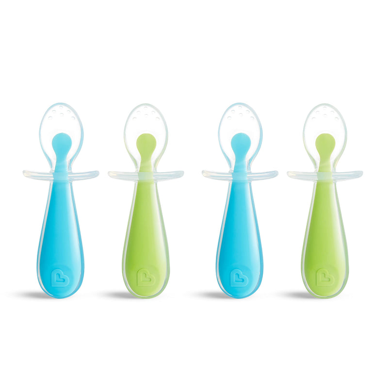 [Australia - AusPower] - Munchkin Silicone Trainer Spoons with Choke Guard for Baby Led Weaning, 4pk, Blue/Green 1 