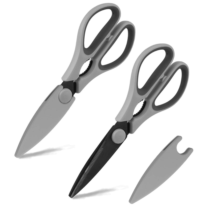 [Australia - AusPower] - Country Kitchen Set of 2 Kitchen Scissors- Stainless Steel Kitchen Shears, Cooking Scissors for Cutting Meat, Chicken, Herbs and Produce with Blade Cover and Soft Grip Handles - Grey 
