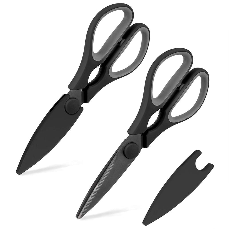 [Australia - AusPower] - Country Kitchen Set of 2 Kitchen Scissor - Stainless Steel Kitchen Shears, Cooking Scissors for Cutting Meat, Chicken, Herbs and Produce with Blade Cover and Soft Grip Handles - Black 