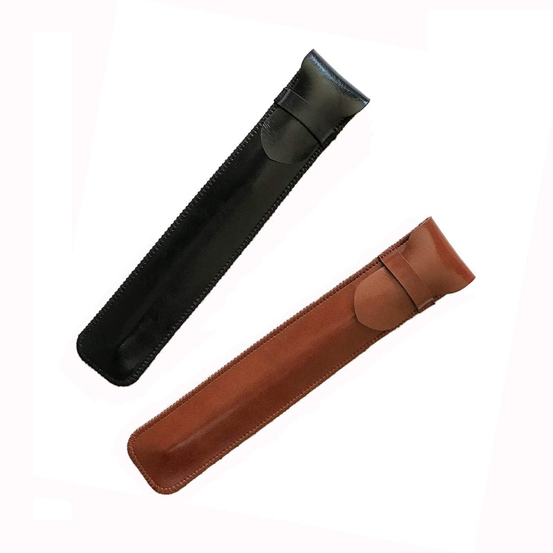 [Australia - AusPower] - Daimay 2PCS Leather Pen Case Holder Handmade Fountain Pen Pouch Soft Pen Protective Sleeve Cover for Ballpoint Pen, Stylus Touch Pen - Black & Brown 