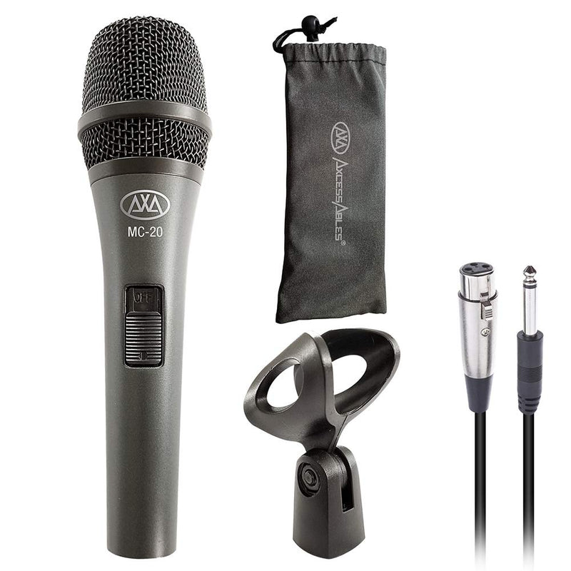 [Australia - AusPower] - AxcessAbles MC-20 Professional Dynamic Cardioid Vocal Wired Microphone, Metal Chassis Handheld Mic with 10-ft XLR to ¼” TS Cable for Live Performances/Conferences/Lectures/Places of Worship/Karaoke 