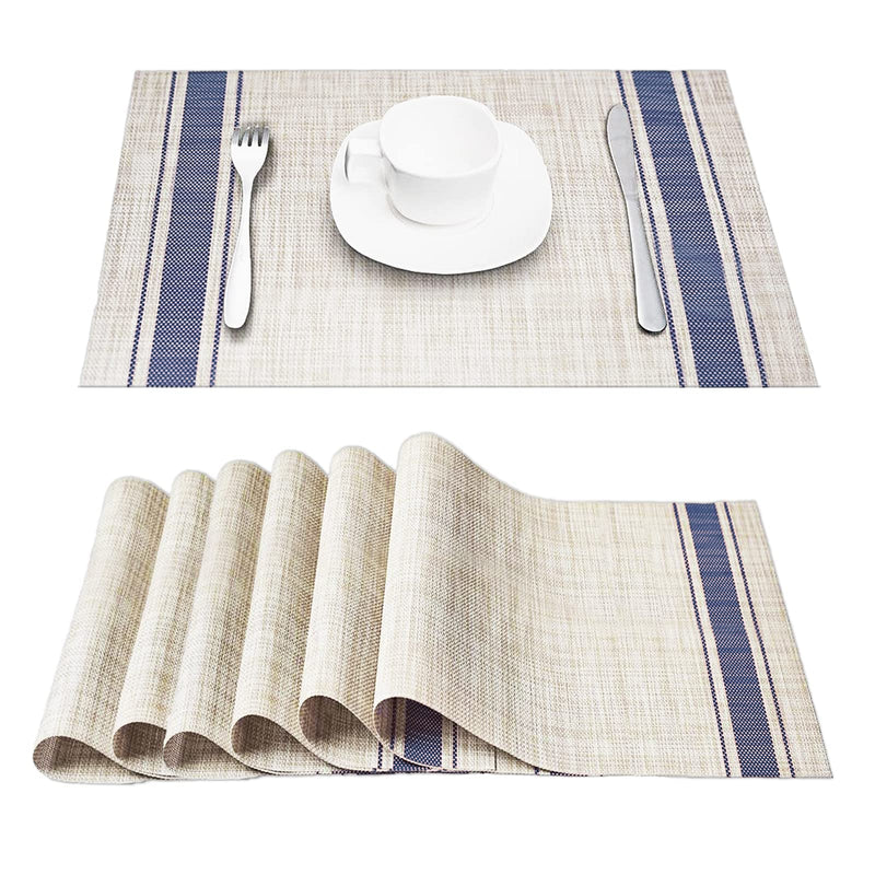 [Australia - AusPower] - DACHUI Placemats, Heat-Resistant Placemats Stain Resistant Anti-Skid Washable PVC Table Mats Woven Vinyl Placemats, Set of 6 (Blue) Blue 6PCS 