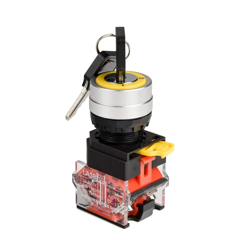 [Australia - AusPower] - APIELE 22mm Key Switch 440V 10A 1NO1NC Maintained (2 Position, Latching) 2 Position Latching Type 