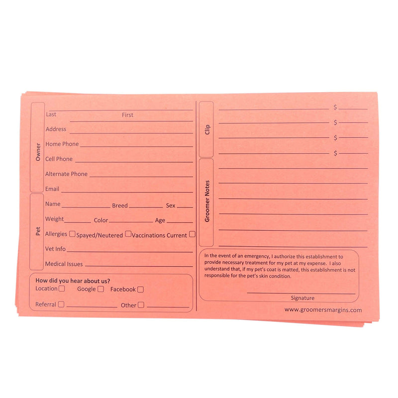 [Australia - AusPower] - Pet, Dog, Cat Grooming Customer Clip Cards (100 Pack 8 X 5 inch Professional Profile Kennel Record Care Service Card) Salmon 