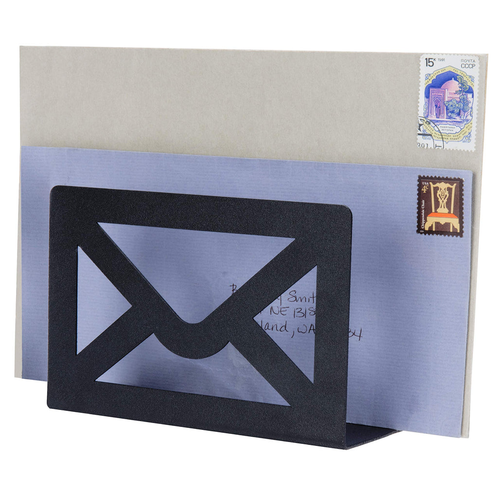 [Australia - AusPower] - MyGift Desk Mail Sorter Holder Modern Cutout Envelope Design Black Metal Home and Office Desktop Letter Organizer 