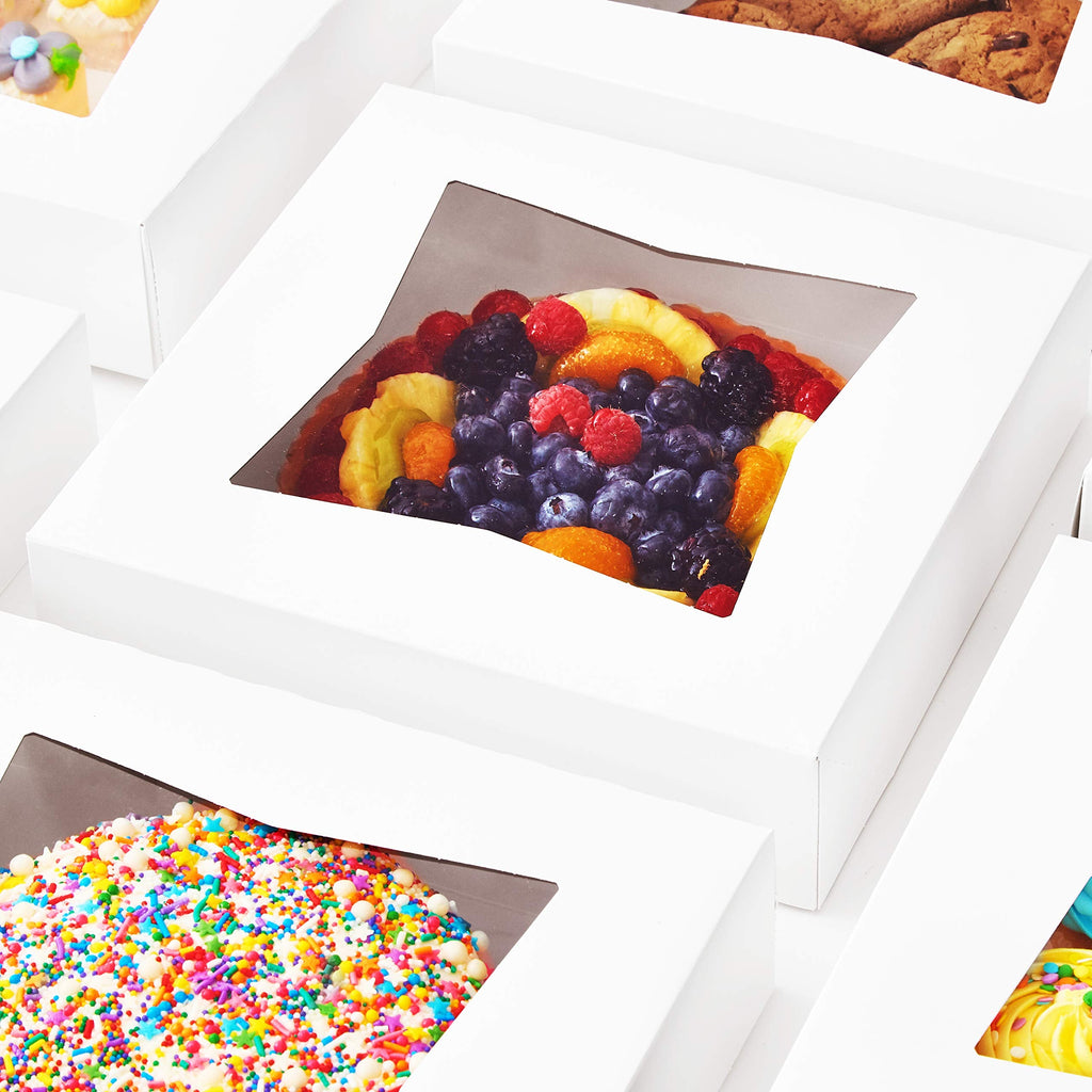 [Australia - AusPower] - Gourmet 10in White Bakery Boxes 5 Pk. Cute Window Displays for Pies, Cakes, Cupcakes and Pastries. Transport Baked Goods with Sturdy, Easy-to Use Carriers. Give Sweet Holiday Gifts at Work or School 
