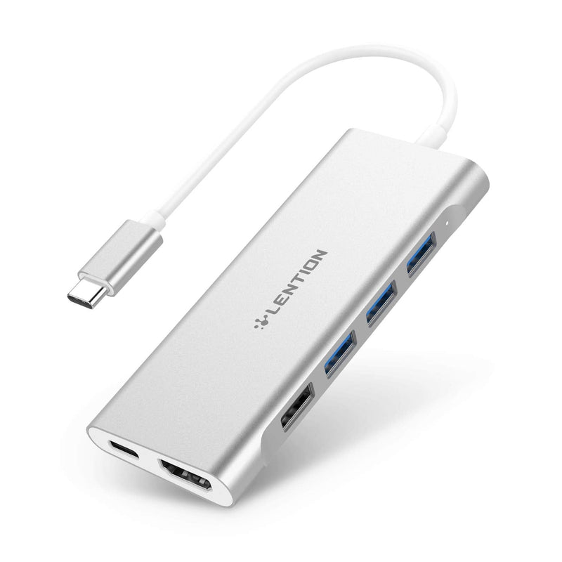 [Australia - AusPower] - LENTION USB C Multi-Port Hub with 4K HDMI, 4 USB-A, SD 3.0 Card Reader, Type C Charging Adapter Compatible 2022-2016 MacBook Pro 13/15/16, New Mac Air/Surface, Chromebook, More (CB-C36, Silver) 