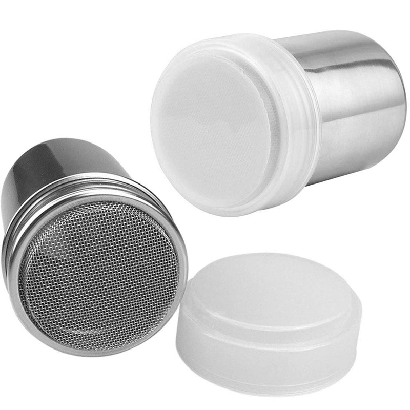 [Australia - AusPower] - Onwon 2 Pieces Powder Sugar Shaker with Lid - Stainless Steel Fine Mesh Shaker Cinnamon Icing Sugar Powder Cocoa Flour Chocolate Coffee Sifter Sprinkler Dredgers for Coffee Cappuccino Latte 