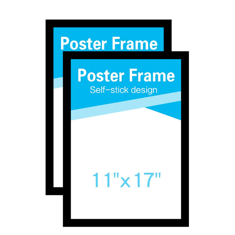 [Australia - AusPower] - MFoffice 11x17 Window Poster Frame Made of Durable PVC and Strong Magnetic,Self Adhesive Flexible Display Frame,Black,Pack of 2 Black 11x17Inch 
