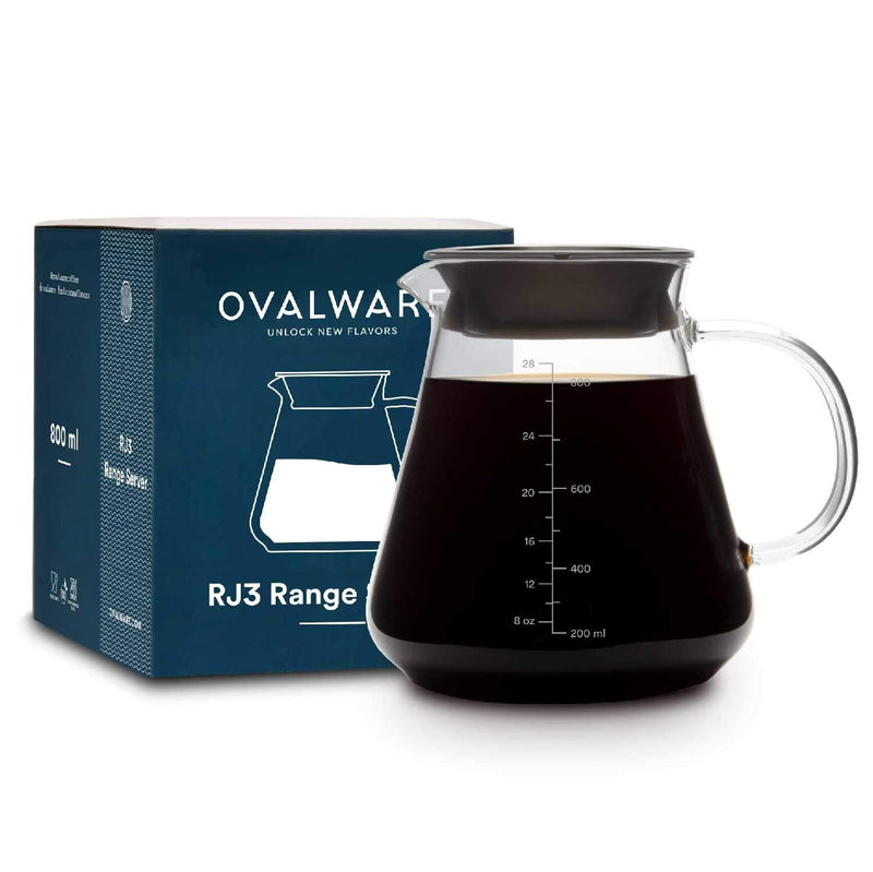 [Australia - AusPower] - Glass Range Coffee Server For Pour Over Coffee & Tea - 800ml/27oz Ovalware Microwave Safe & Heatproof 2.5mm Thick Glass Body 