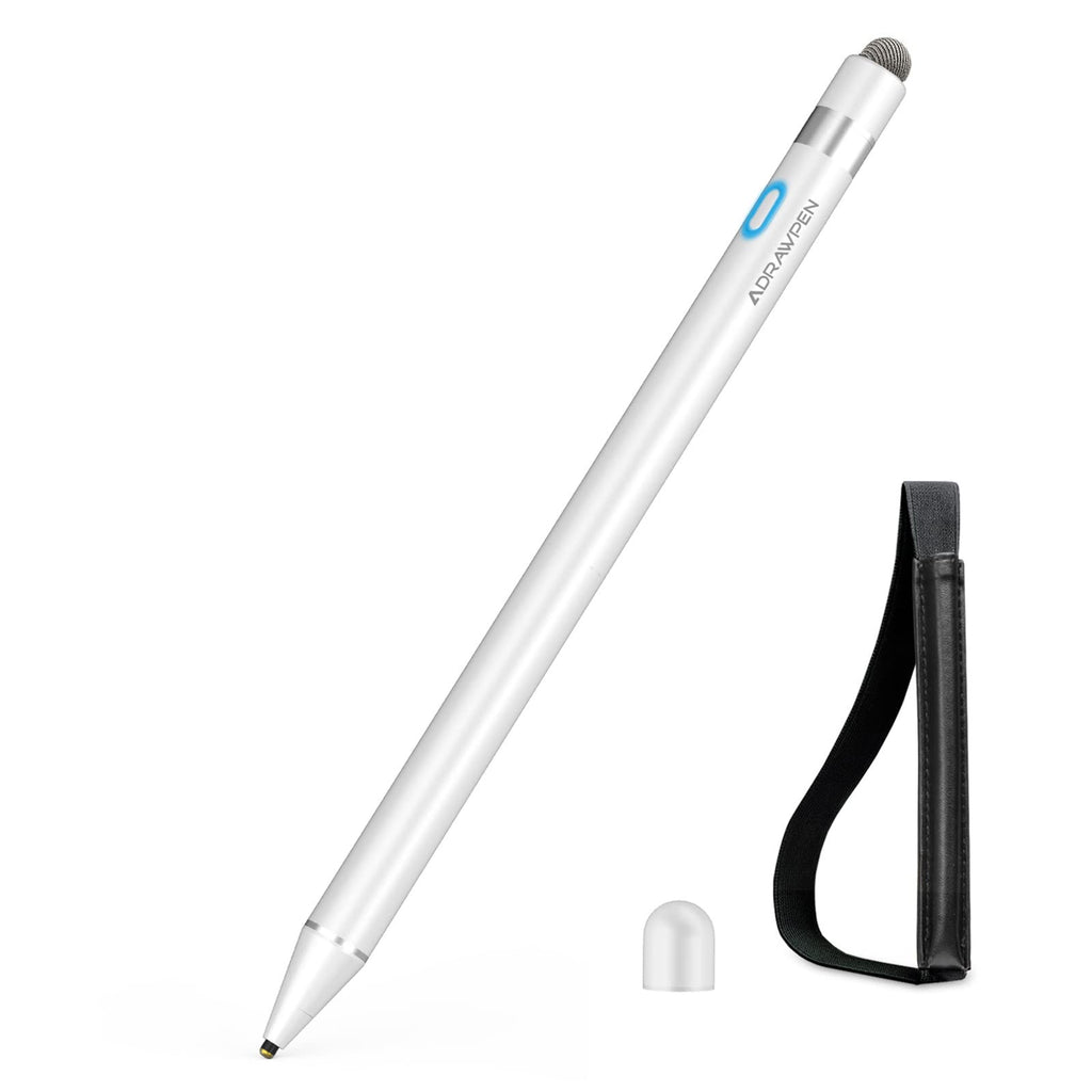 [Australia - AusPower] - Stylus Pen Compatible for Apple iPad, Adrawpen Rechargeable Active Stylus Pen with 2 in 1 Copper & Mesh Fine Tip, 5 Mins Auto Off Smart Pencil Digital Pen for iPad/iPhone/iPad Pro &Android-White White 