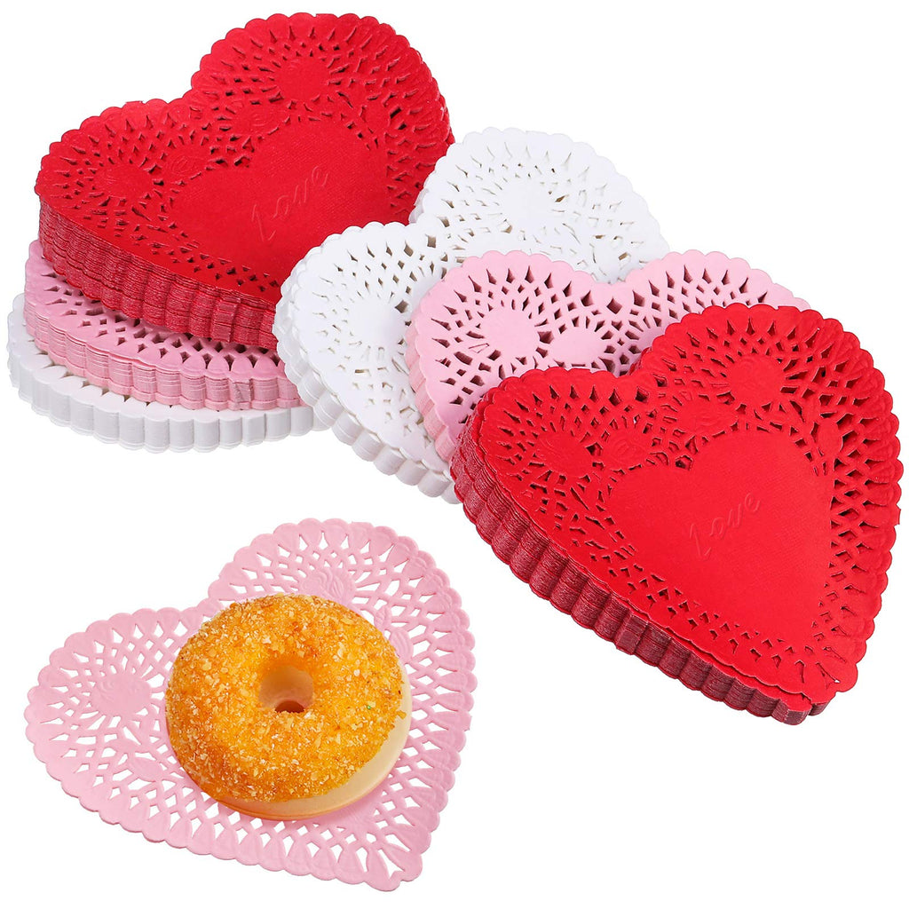 [Australia - AusPower] - TOODOO 450 Pieces Valentine Heart Doilies 4 Inch Heart Shaped Paper Doilies with 3 Colors, Red, Pink and White (450) 