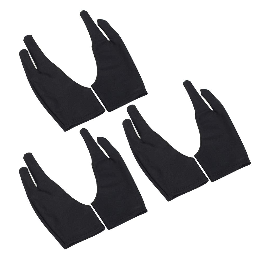 [Australia - AusPower] - Bestgle Artist Drawing Glove, 2-Fingers Graphic Drawing Glove Left & Right Hand Use for Light Box, Graphic Tablet, Pen Display, iPad Pro Pencil(6 Pack, Black) 