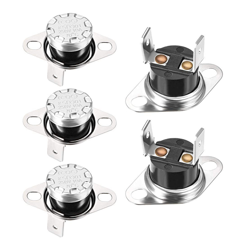 [Australia - AusPower] - uxcell KSD301 Thermostat 70°C/158°F 10A Normally Open N.O Adjust Snap Disc Temperature Switch for Microwave Oven Coffee Maker 5pcs 
