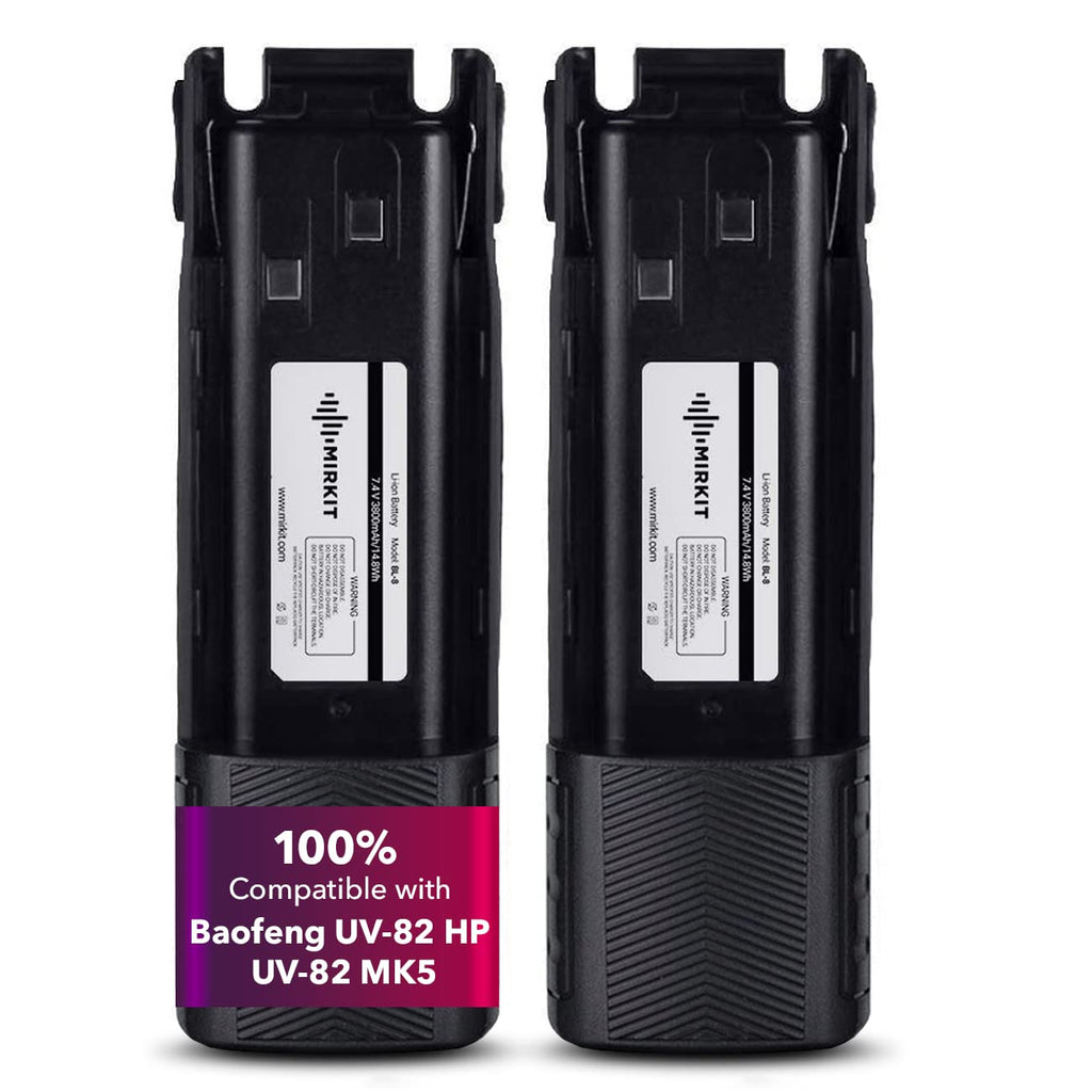 [Australia - AusPower] - 2PCs 3800 mAh Mirkit Replacement Batteries BL-8 Li ion 7.4V for Baofeng UV-82HP, UV-82HPL, UV-82, UV-82C, UV-82X, Two-Way Ham Radios, Rechargeable Extended Batteries by Mirkit Radio, USA Warranty Mirkit BLACK 