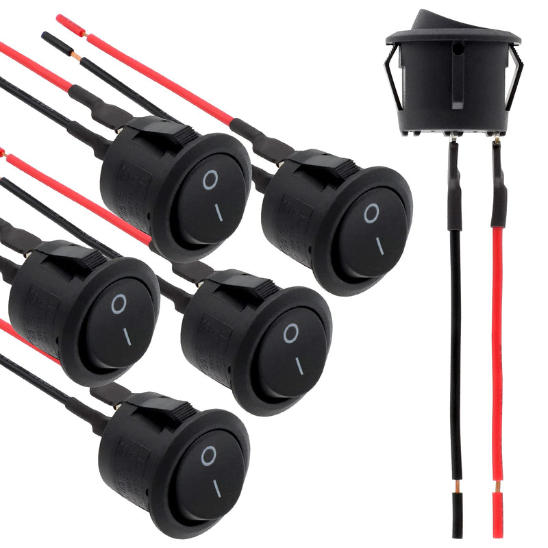 [Australia - AusPower] - 6Pcs Rocker Switch ON Off KCD1 AC 6A/250V 10A/125V 12VDC Mini Round Toggle Switch SPST 2Pin Snap-in Design Car Boat Automotive with Wires Pre-Wired by MUZHI 