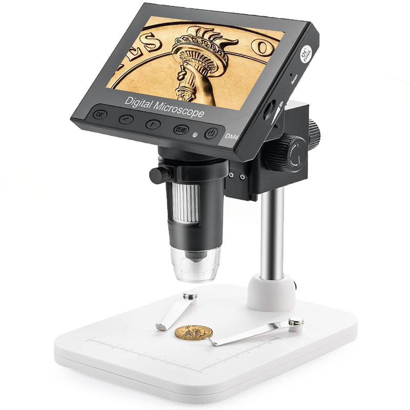 [Australia - AusPower] - LCD Digital Microscope, Amoper 4.3 inch Coin Microscope 10X-600X Magnification Video Camera Recorder with Rechargeable Battery for Adults Repair Soldering Jewelry Outside Use 