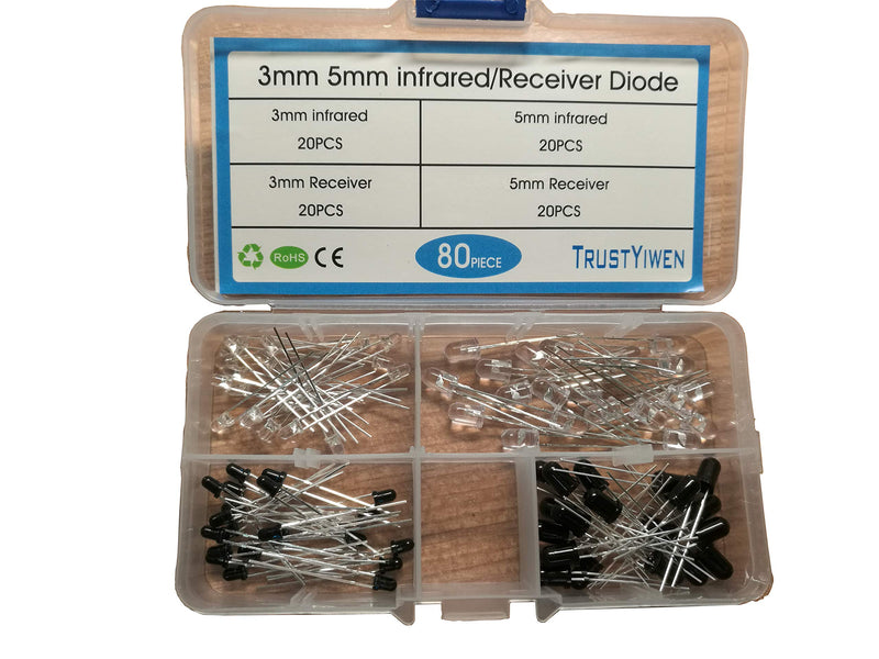 [Australia - AusPower] - New 80pcs 3mm 5mm 940nm Receiver/Infrared LED Emitting Diode IR Electronics Components Light Diodes Include Box FBA 