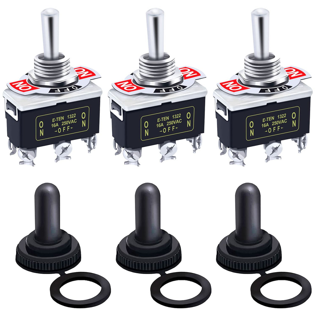 [Australia - AusPower] - Twidec/3Pcs Heavy Duty Rocker Toggle Switch 16A 250V AC DPDT 3 Position 6 Pin ON/Off/ON Switch with Metal Bat Waterproof Boot Cap Cover Ten-1322-B203 3PCS 