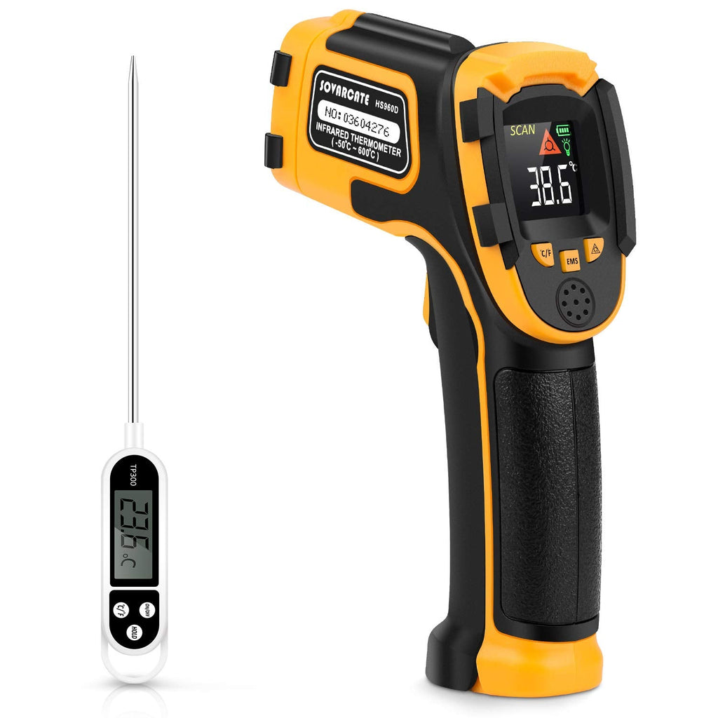 [Australia - AusPower] - Infrared Thermometer No Touch Digital Laser Temperature Gun with Color Display -58℉～1112℉(-50℃～600℃)Adjustable Emissivity - for Cooking/BBQ/Freezer - Meat Thermometer Included -Non Body Thermometer 