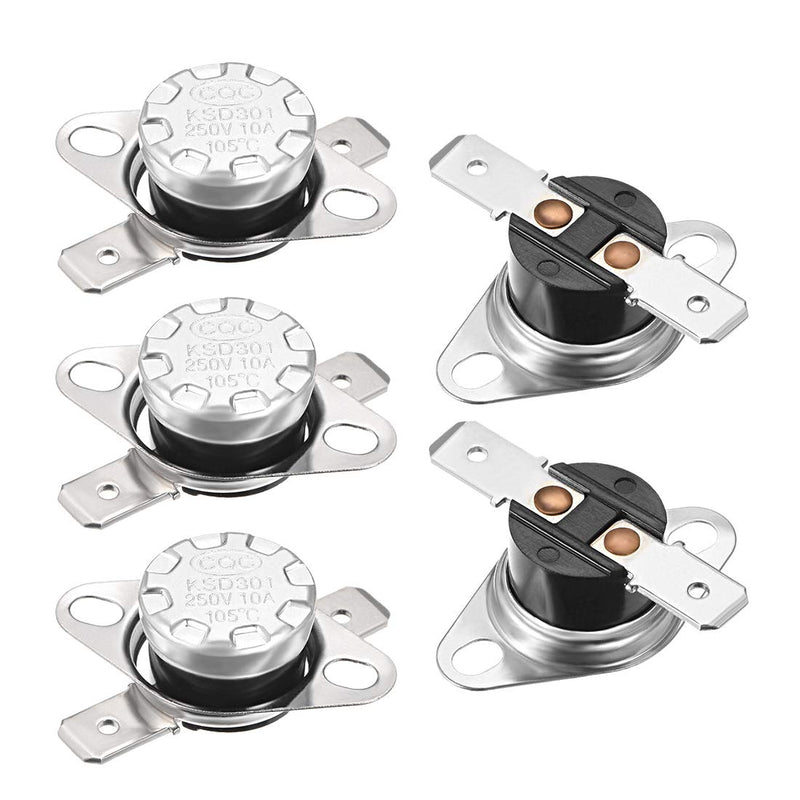 [Australia - AusPower] - uxcell KSD301 Thermostat 105°C/221°F 10A Normally Closed N.C Adjust Snap Disc Temperature Switch 5pcs 