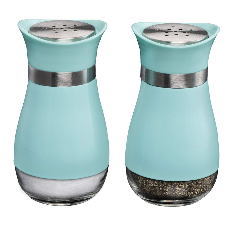 [Australia - AusPower] - MITBAK Salt and Pepper Shakers (2-Pc. Set) Elegant w/Clear Glass Bottom | Compact Cooking, Kitchen and Dining Room Use | Classic, Refillable Design (Blue) Turquoise 