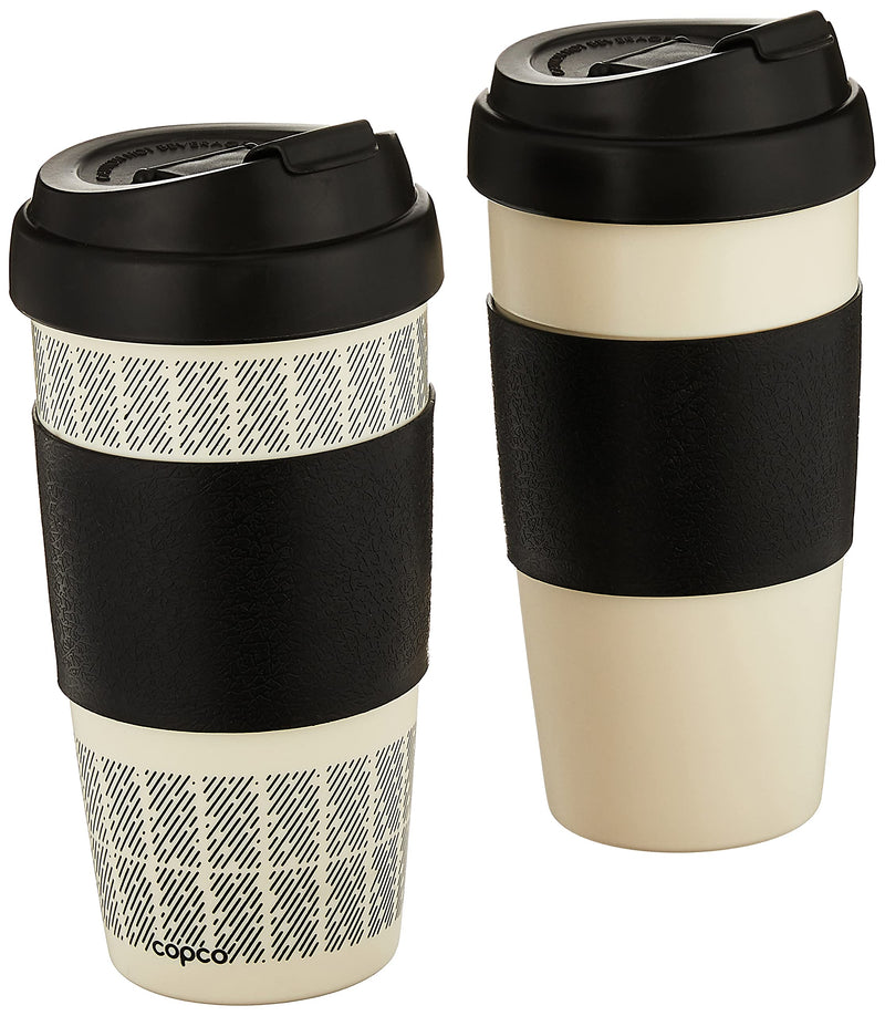 [Australia - AusPower] - Copco Reusable Set of 2 Insulated Double Wall Travel Mugs, 2 Count (Pack of 1), White/Black 16 ounces 