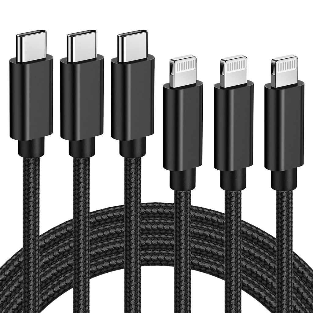 [Australia - AusPower] - Quntis USB C to Lightning Cable MFi Certified, 3 Pack 6.6ft iPhone 12 fast Charger Cord, Nylon Braided Charging Cable Compatible with iPhone 13 12 11 Pro Max Xs Max XR X 8 Plus 8 iPad Pro 12.9 (Black) Black 