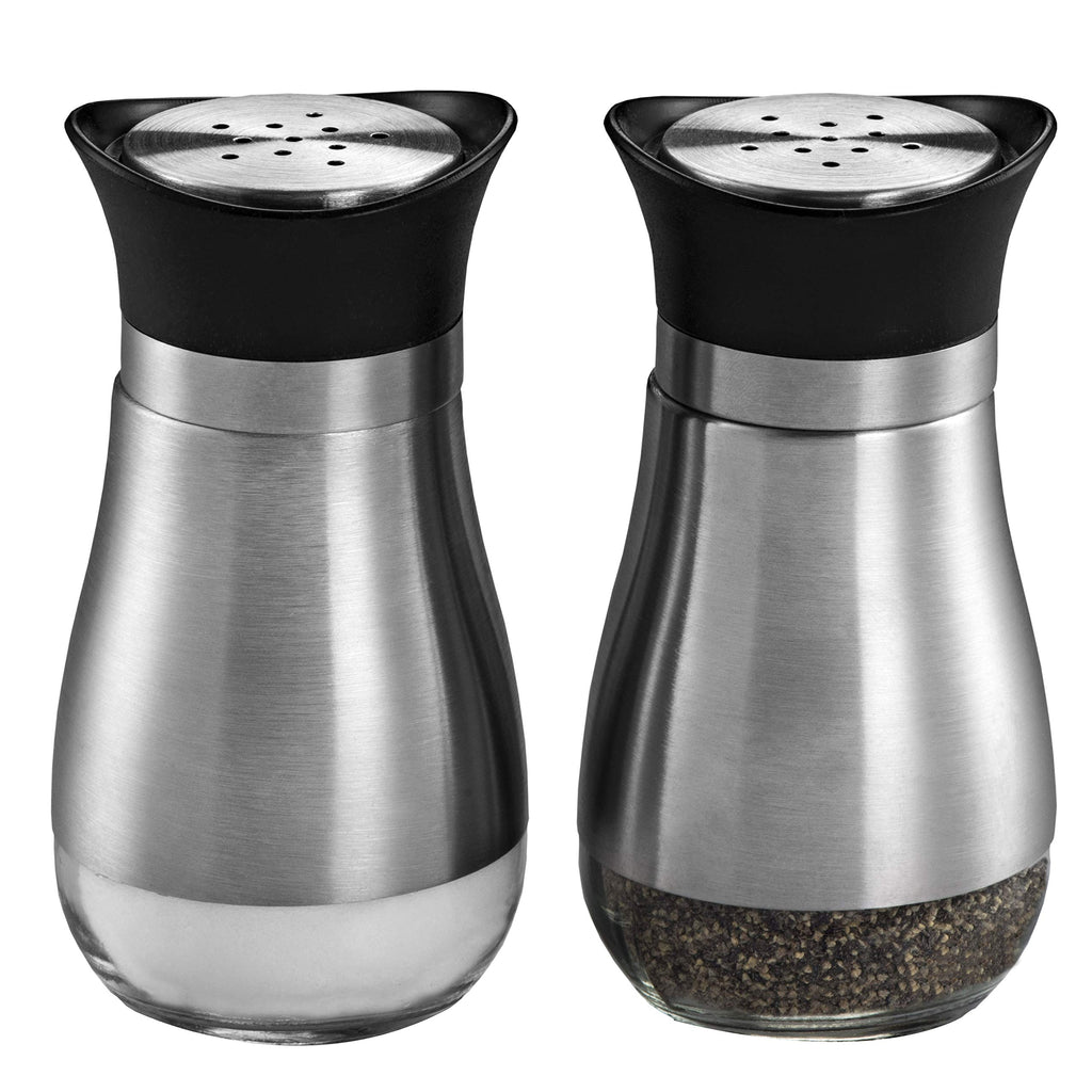 [Australia - AusPower] - MITBAK Salt and Pepper Shakers (2-Pc. Set) Modern Stainless-Steel w/Clear Glass Bottom | Compact Cooking, Kitchen and Dining Room Use | Classic, Refillable Design (Black) Black 