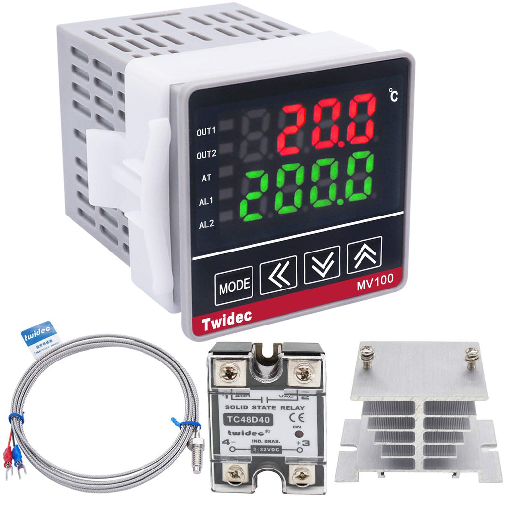 [Australia - AusPower] - Twidec/MV100-B10 Digital Display PID Temperature Controllers Thermostat Regulator AC 85V - 265V MY-104+ K Sensor Thermocouple + Heat Sink and Solid State Relay SSR 40 DA MV100-B10+SSR 40DA 