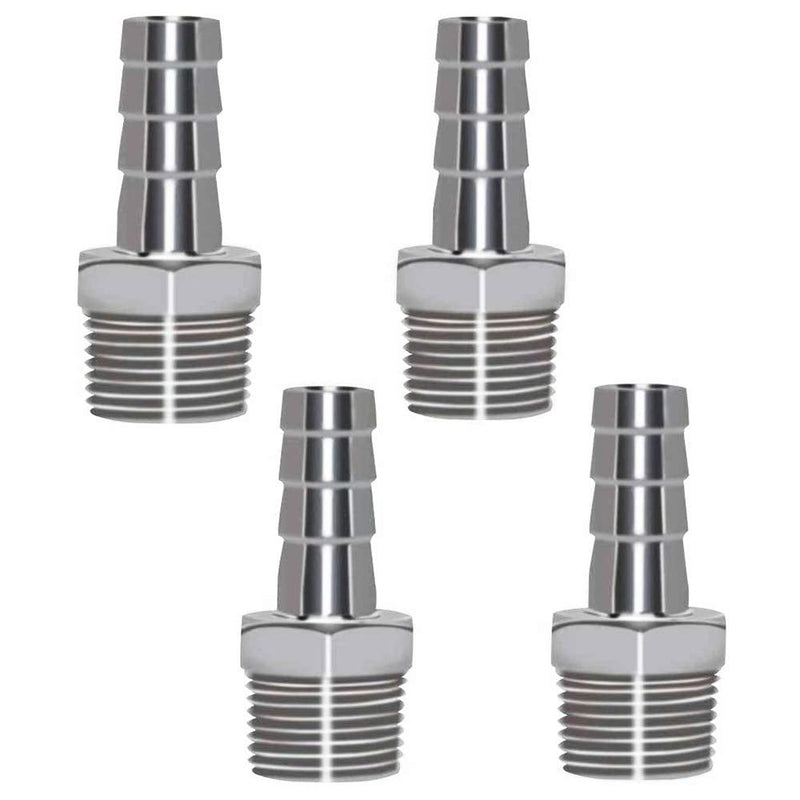 [Australia - AusPower] - Horiznext 304 Stainless Steel 1/2" Barb Hose to 1/2 NPT Home Brew Pipe Barbed Nipple Fitting. Pack of 4 