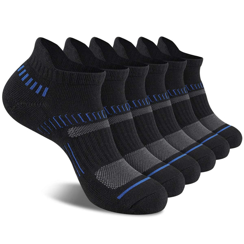 [Australia - AusPower] - Cooplus Mens Ankle Socks Athletic Cushioned Breathable Low Cut Tab With Arch Support-6Pairs 6-12 A1-black 6 Pairs 