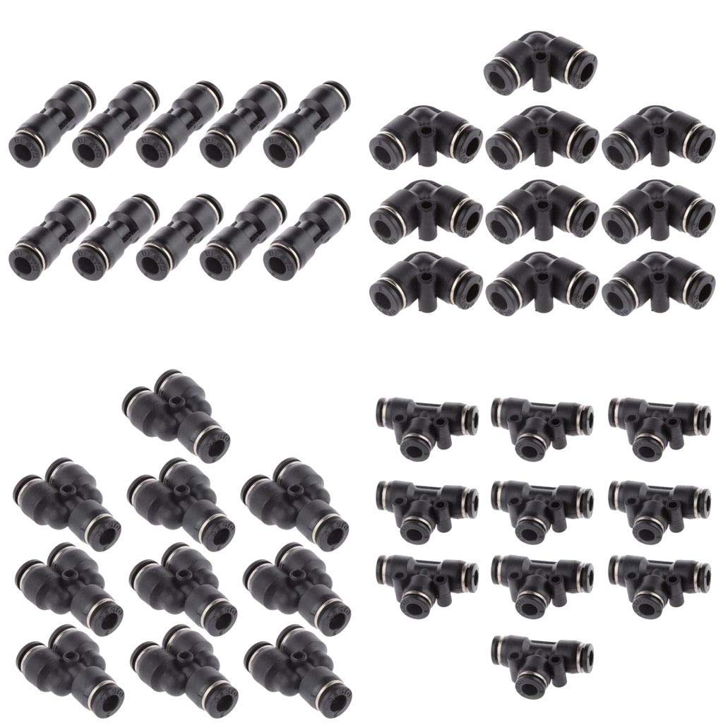 [Australia - AusPower] - ALAVENTE 40 Pcs 1/4” Push to Connect Air Fittings 6mm Pneumatic Fittings Kit Air Line Quick Fittings, Inlcude 10 Spliters + 10 Elbows + 10 Tee + 10 Straight Tubes 