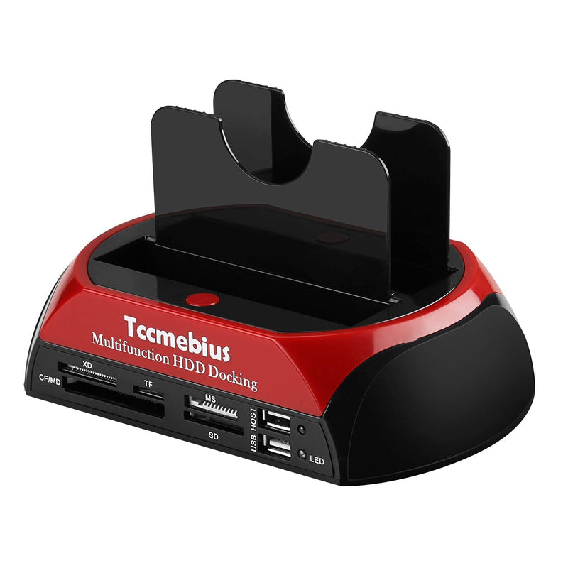 [Australia - AusPower] - Hard Drive Docking Station, Tccmebius TCC-S862-US USB 2.0 to 2.5 3.5 Inch SATA IDE Dual Slots External Enclosure with All in 1 Card Reader and USB 2.0 Hub for 2.5" 3.5" IDE SATA I/II/III HDD SSD 