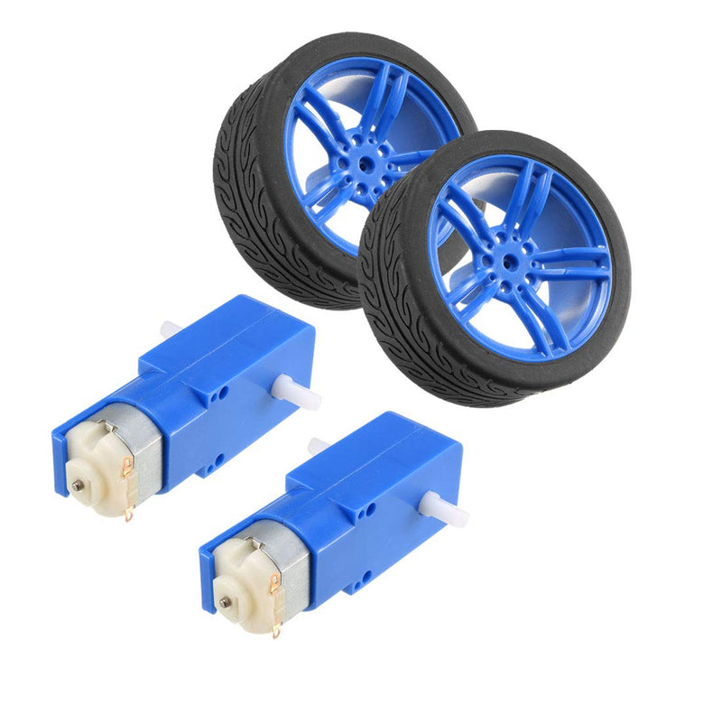 [Australia - AusPower] - uxcell 2PCS DC Electric Motor 3-6V Dual Shaft Geared TT Magnetic Gearbox Engine w 2PCS Car Tire Wheel, Mini Smart RC Car Robot Tyres 