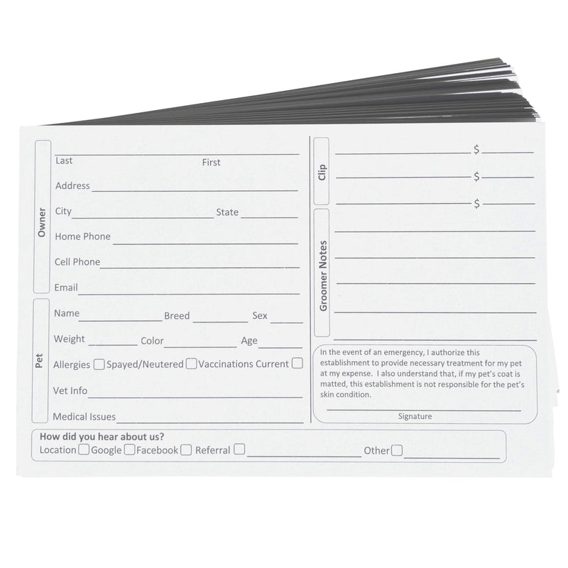 [Australia - AusPower] - Pet, Dog, Cat Grooming Customer Client Clip Cards (100 Pack Thick 4 X 6 inch White Profile Kennel Record Care Service Card) 
