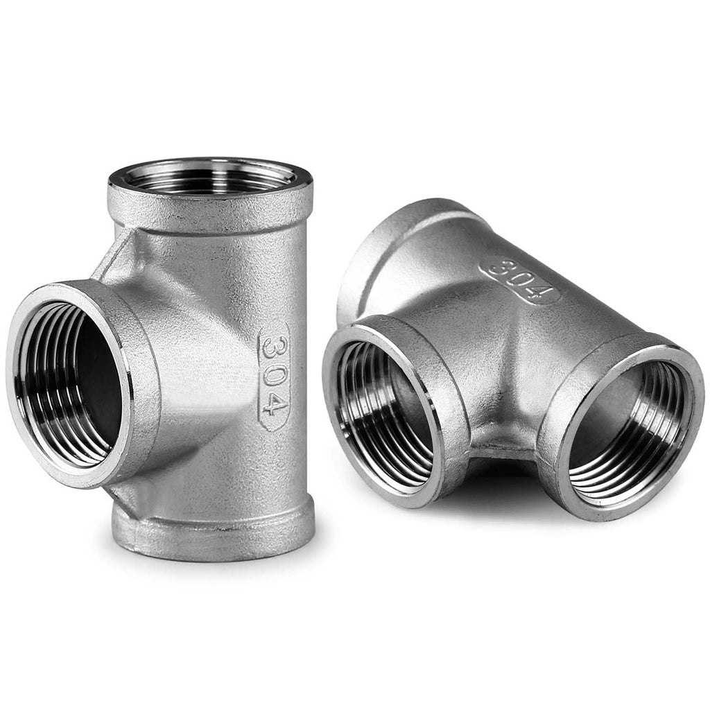 [Australia - AusPower] - Beduan 1/2" Tee Female NPT T Shaped 3 Way Cast Pipe Fitting - Stainless Steel 304 (Pack of 2) 1/2'' 