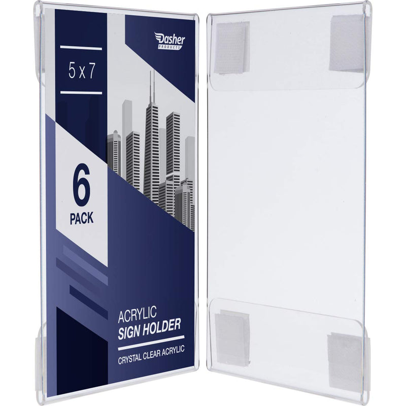 [Australia - AusPower] - Wall Mount Acrylic Sign Holder - 5 x 7 Inches Portrait or 7 x 5 Inches Landscape Photo Frames with Hook and Loop Adhesive. Perfect for Signs, Menus, Documents, Pictures, Flyers, and More (6 Pack) 