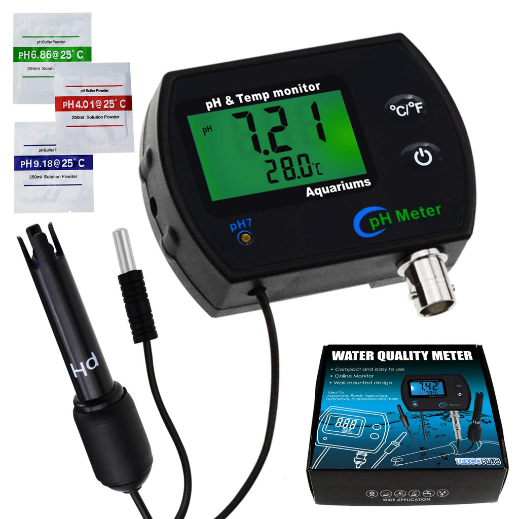 [Australia - AusPower] - TEKCOPLUS 2 in 1 Digital pH Temperature Meter Monitor Tester Sensor Test Kit 0~14.0pH Measure Automatic Calibration BNC Electrode Probe for Hydroponics Aquarium Water Ph/Temp Meter w/ pH Electrode 