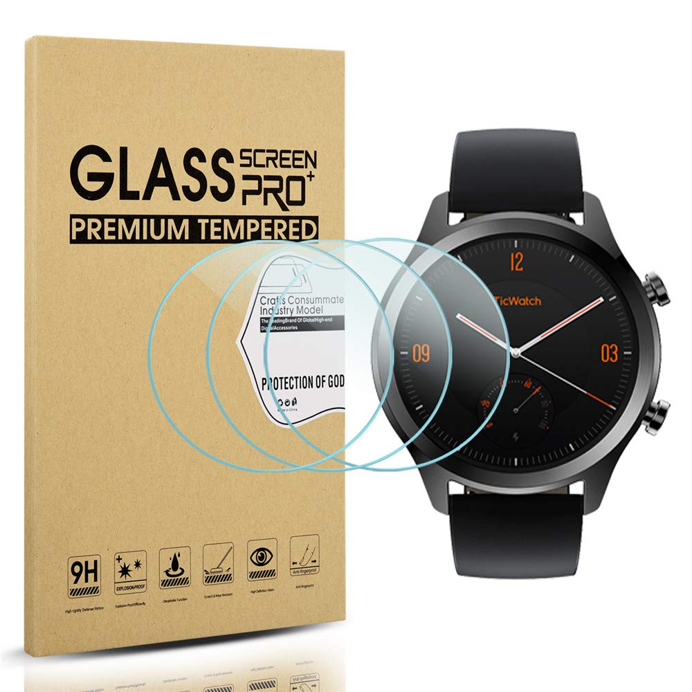 [Australia - AusPower] - Diruite 3-Pack for Ticwatch C2 / E2 / S2 Screen Protector, 2.5D 9H hardness Tempered Glass Screen Protector for Ticwatch C2 / Ticwatch E2 / Ticwatch S2 Smartwatch 
